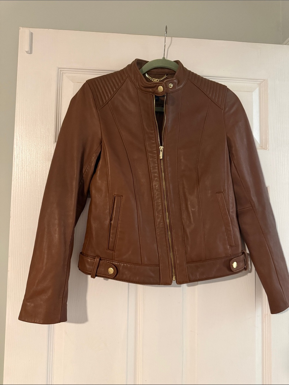 Cole Haan Chestnut Brown Leather Moto Jacket